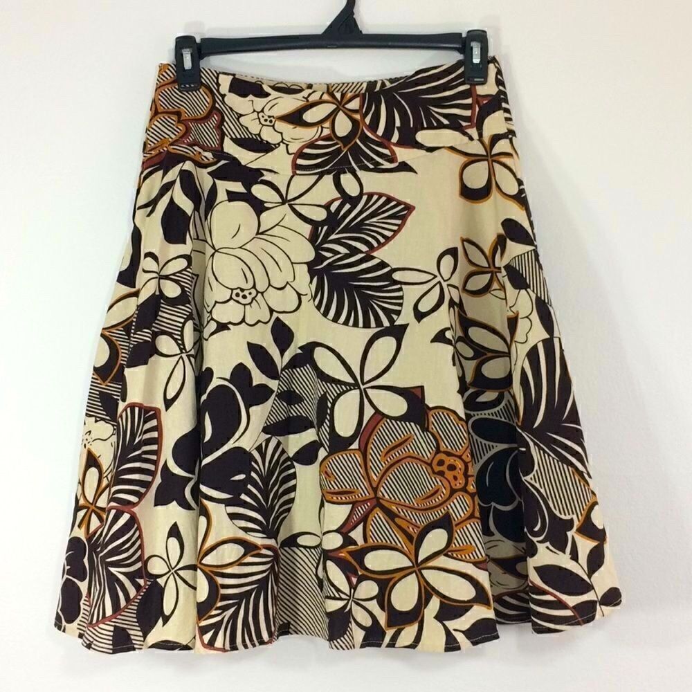 Metro Wear brown linen floral tropical Hawaiian coastal skirt